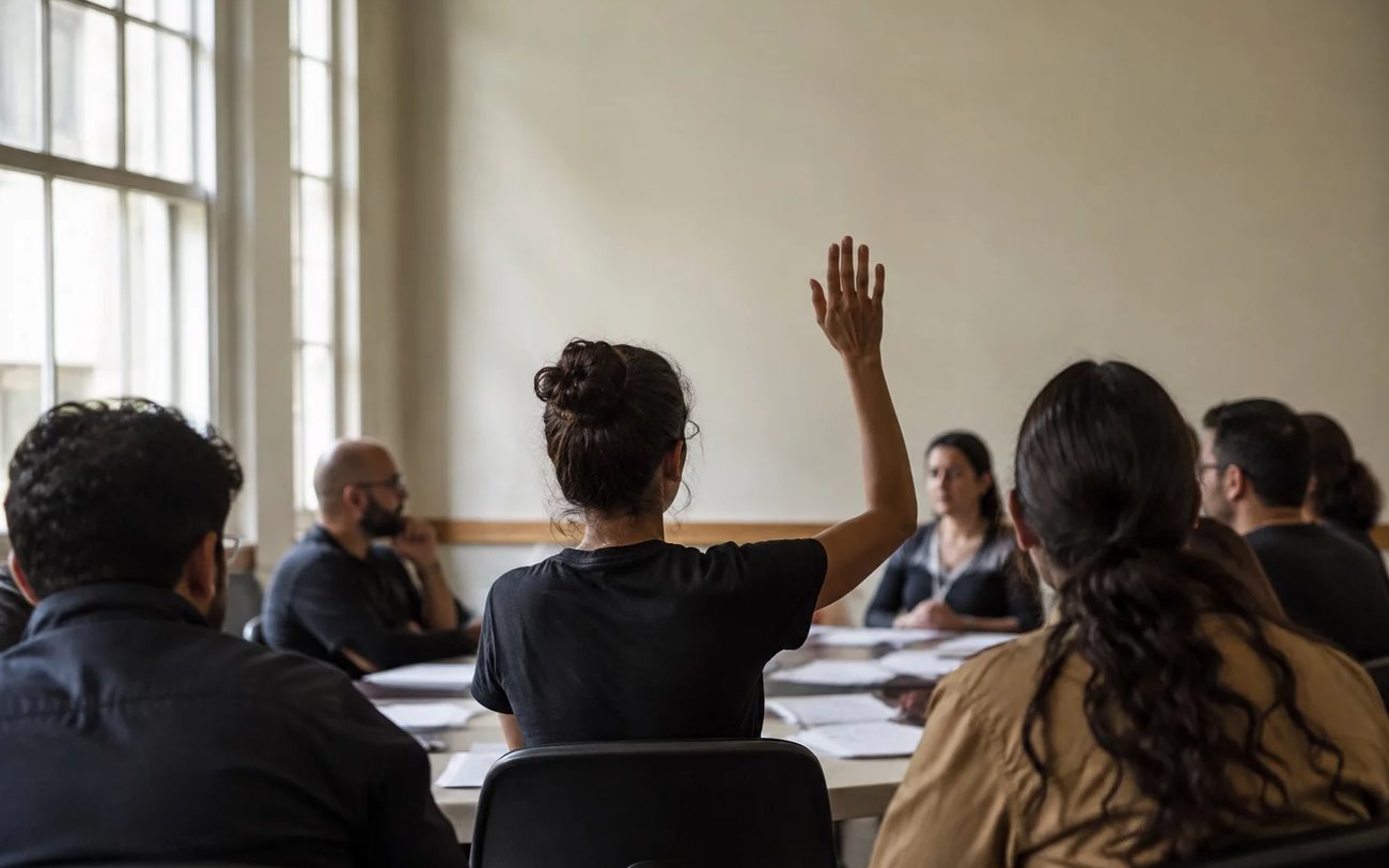 Dupla de estudantes organizando argumentos com cadernos e canetas marcadoras